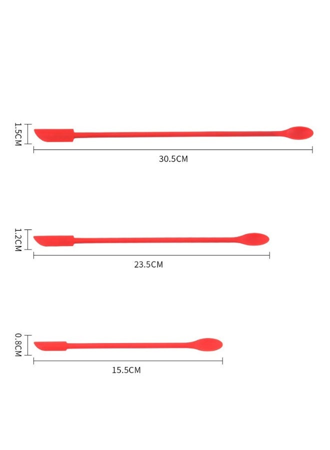 silicone Spatulas | Cake Baking Tools | Mini Silicone Spatula | Long-handled Heat-resistant Spatula | Suitable for kitchen, baking, and cake decorating.3pcs per set,red color,big size:30.5cmx1.5cm,middle size:23.5cmx1.2cm,small size:15.5cmx0.8cm - Image 5